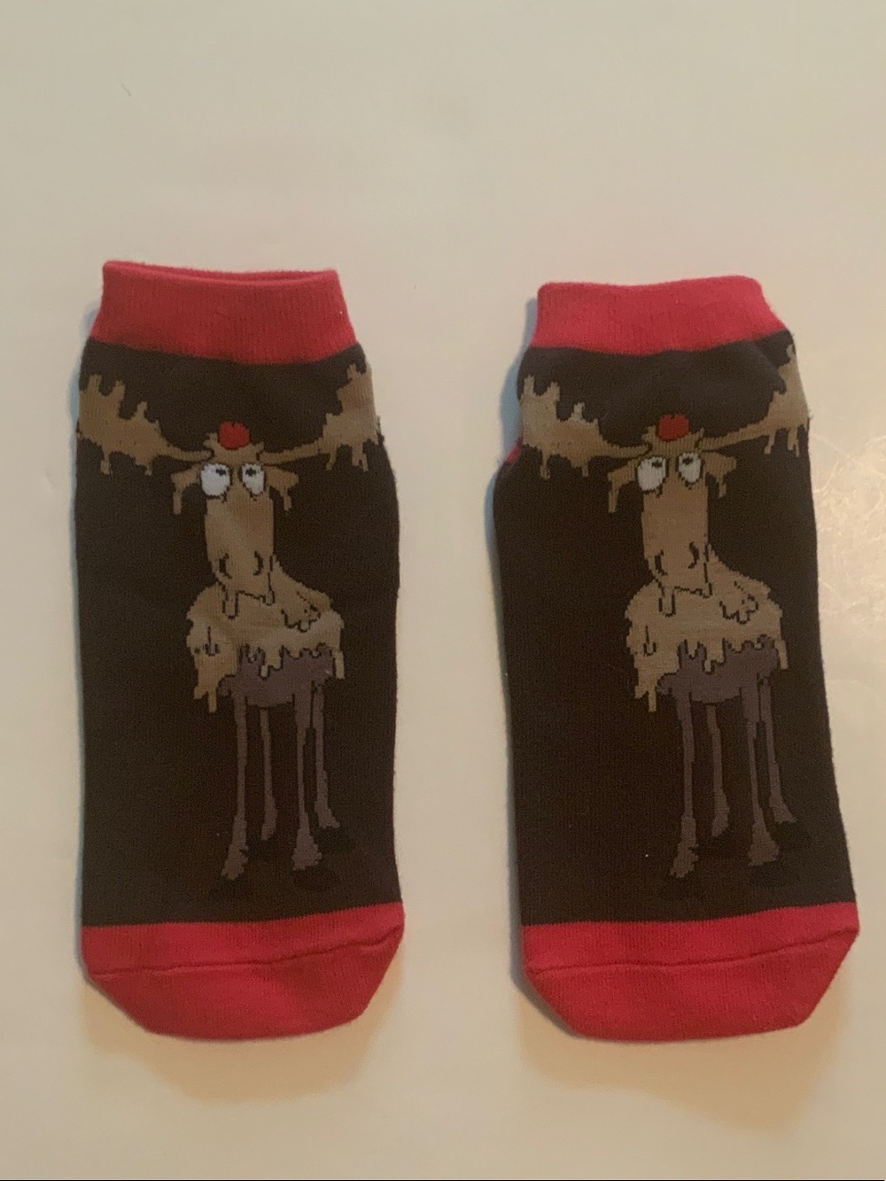 Novelty Moose Ankle Socks - Black and Red